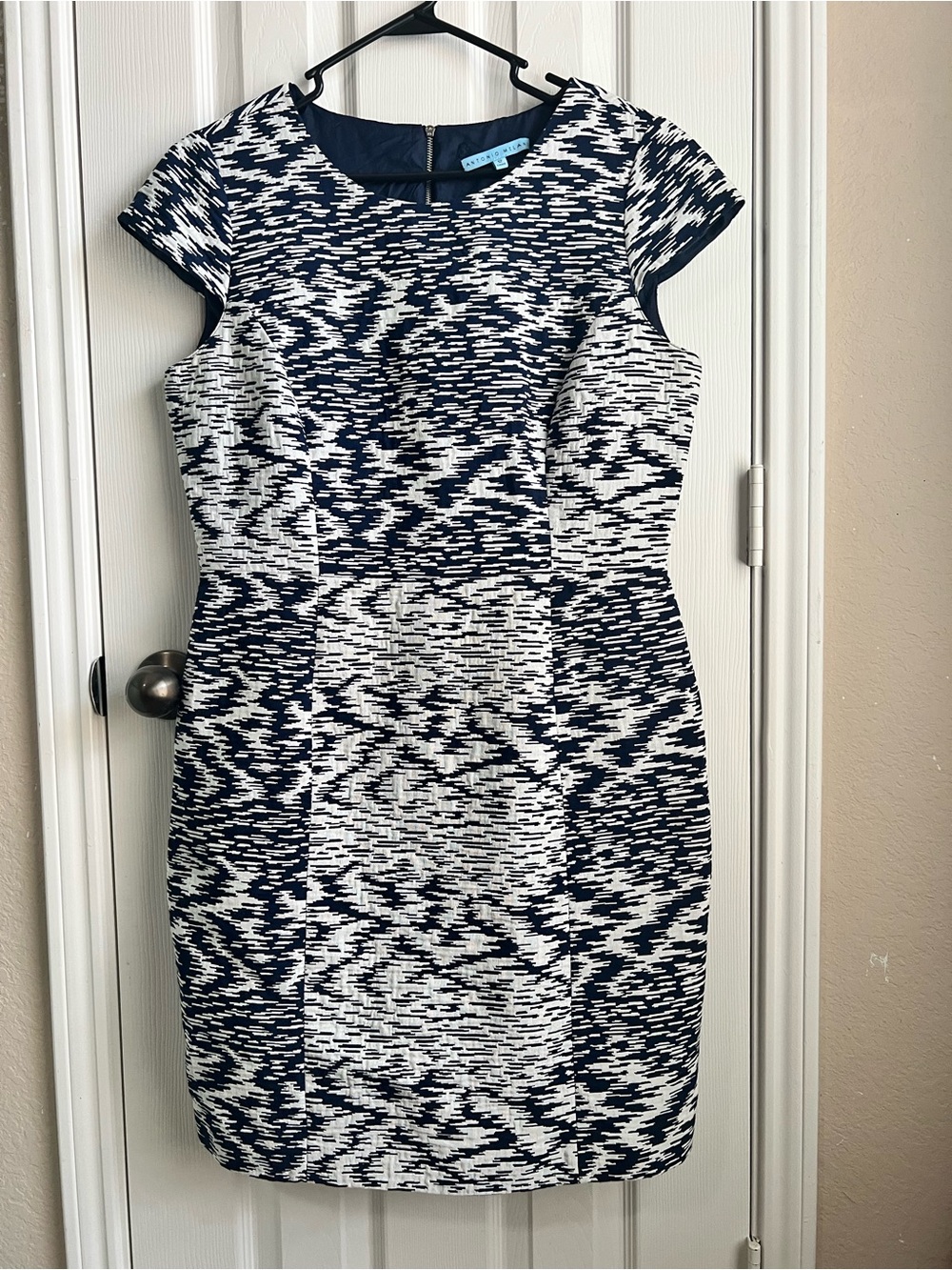 ANTONIO MELANI Navy and White Sheath Dress
